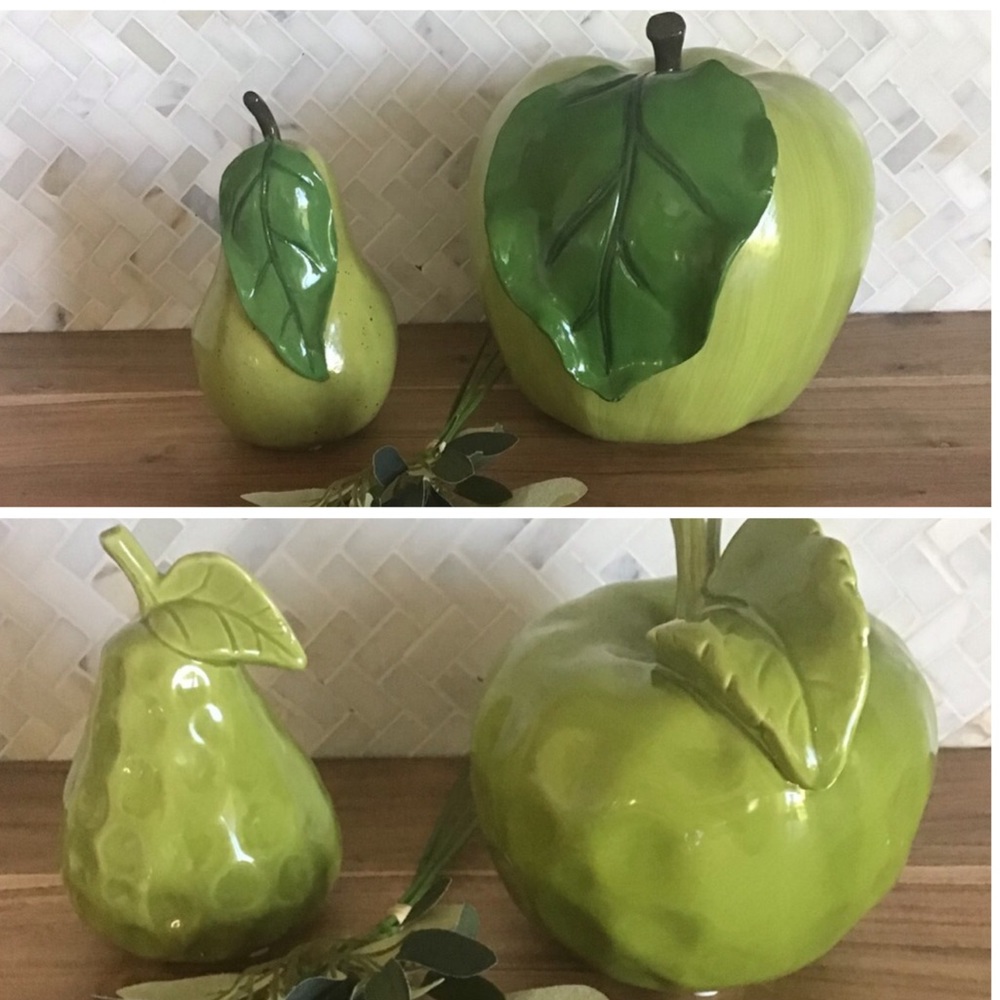 Four (4) Decorative Green Glass Fruits